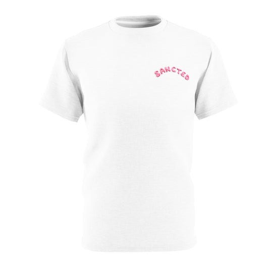 'SANCTED' Cut & Sew Tee - Trendy Unisex White Shirt