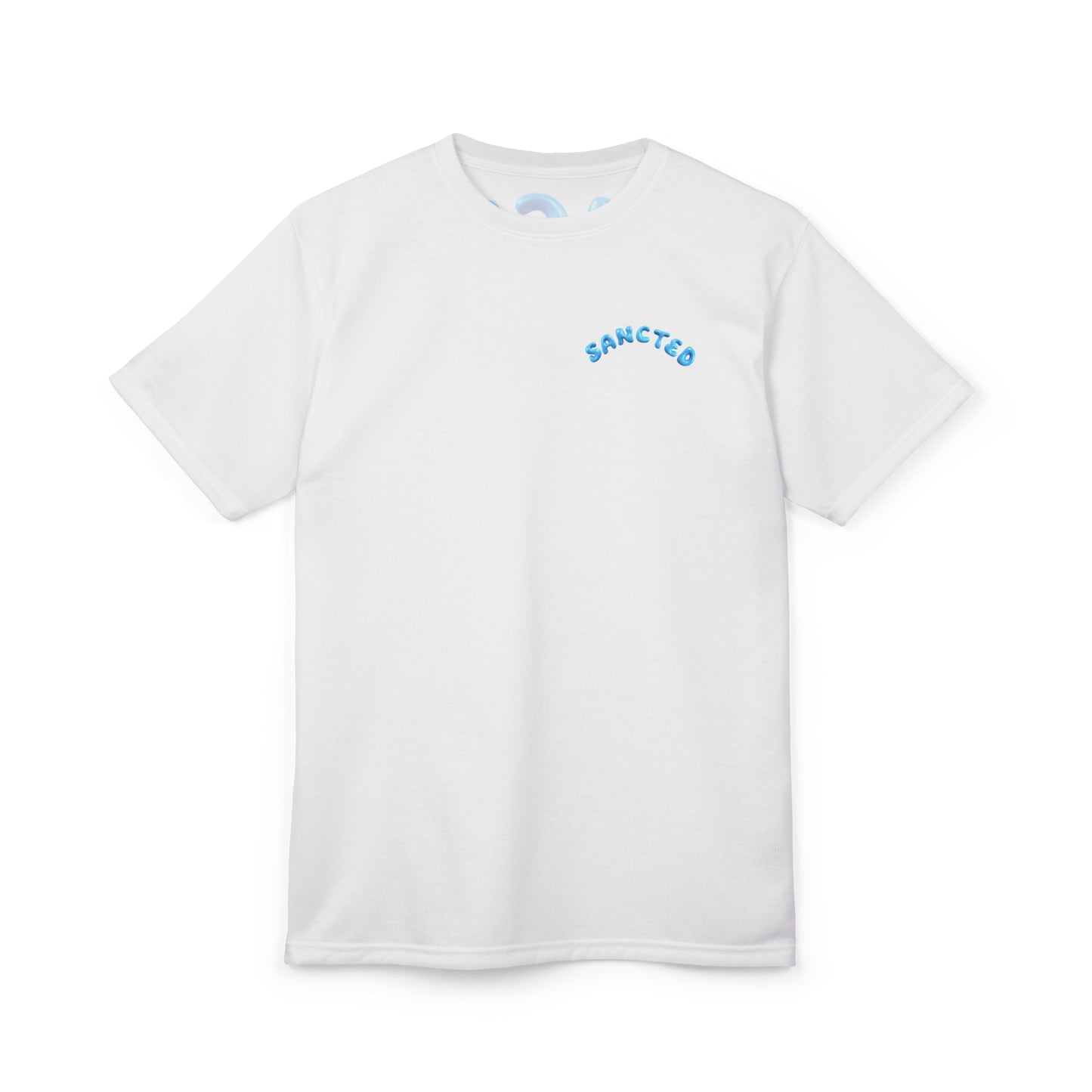 'SANCTED' BLUE Version Cut & Sew Tee - Trendy Unisex White Shirt