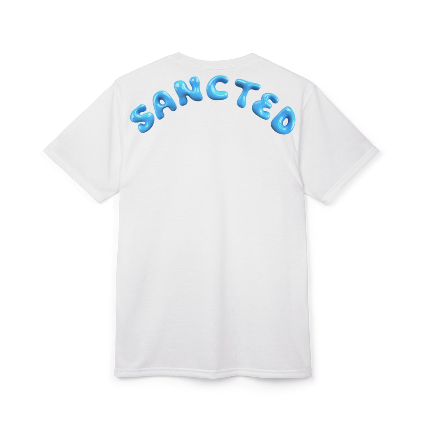 'SANCTED' BLUE Version Cut & Sew Tee - Trendy Unisex White Shirt