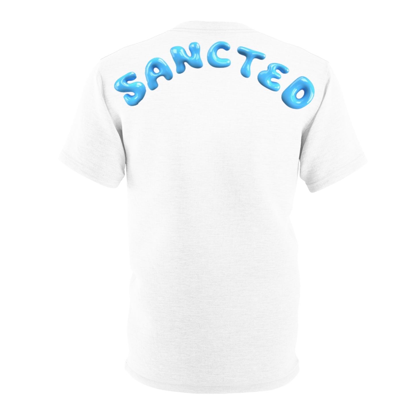 'SANCTED' BLUE Version Cut & Sew Tee - Trendy Unisex White Shirt