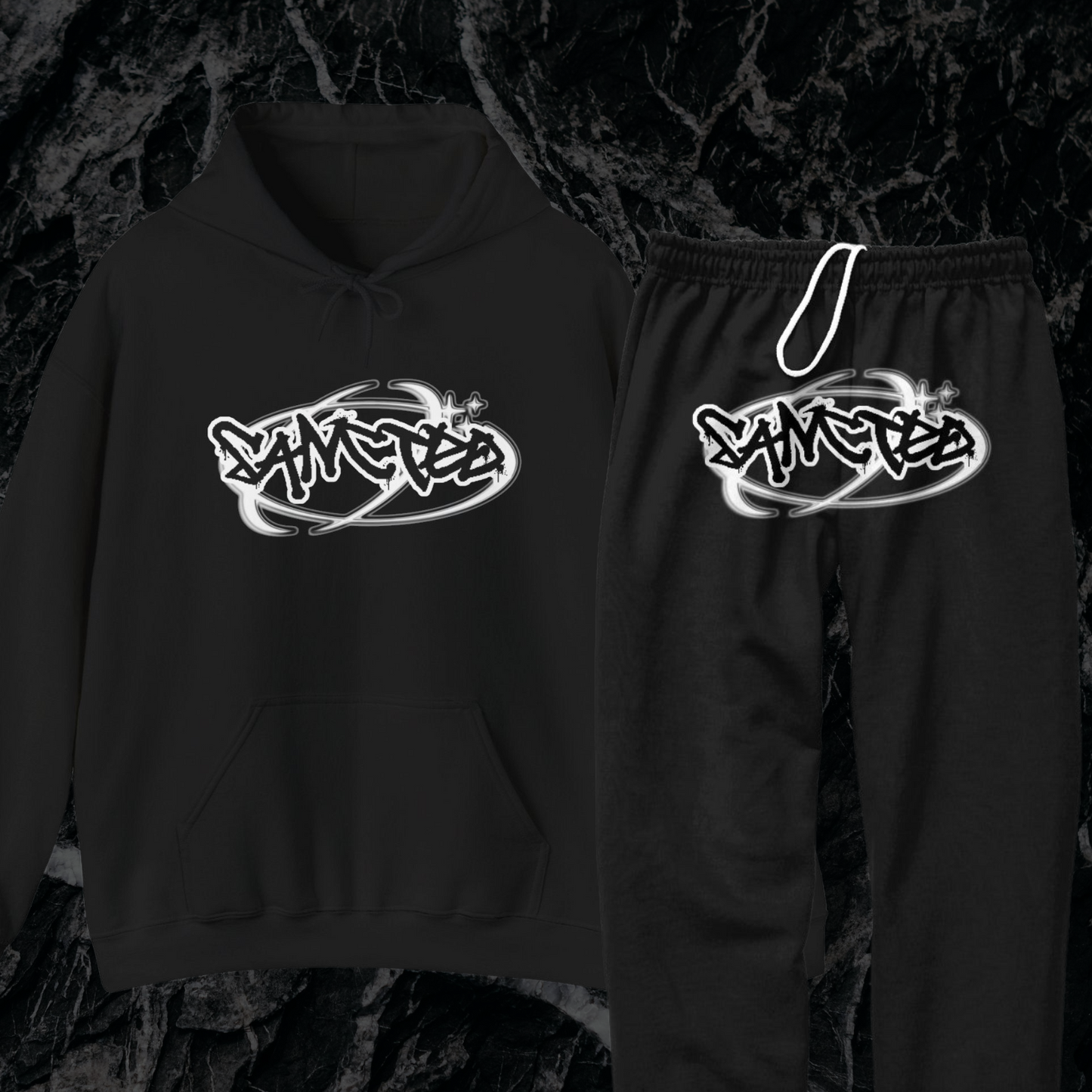 'SANCTED' BLACK Streetwear Bundle Hoodie + Pants